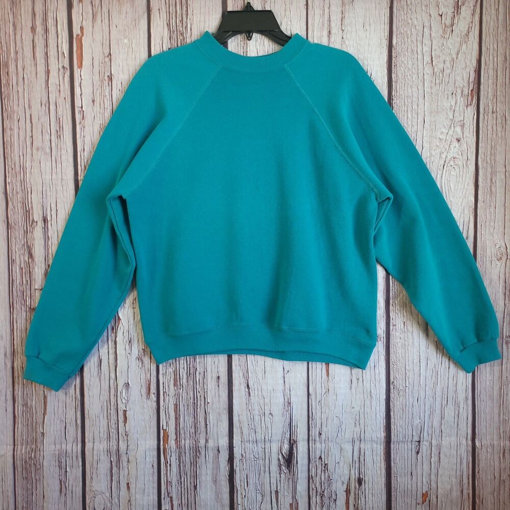 Tultex Mens M Teal Crew 90s Vintage  Pullover Sweatshirt Cotton Blend Fleece